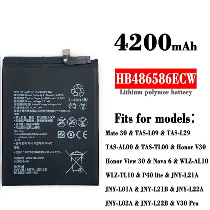 Batterie de remplacement pour Huawei Mate 30 / P40 Lite / Nova 6, HB486586ECW Batterie de remplacement pour Huawei Mate 30 / P40 Lite / Nova 6, HB486586ECW